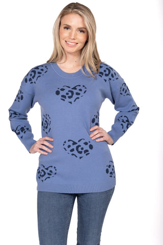 Women’s Knit Sweater with Animal Heart Pattern