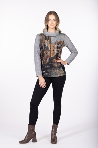 Venetian Print Cowl Neck Top