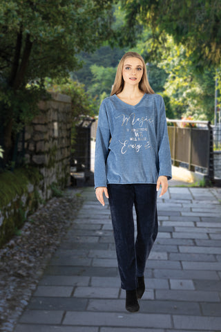 Women’s solid V-neck top with relaxed fit