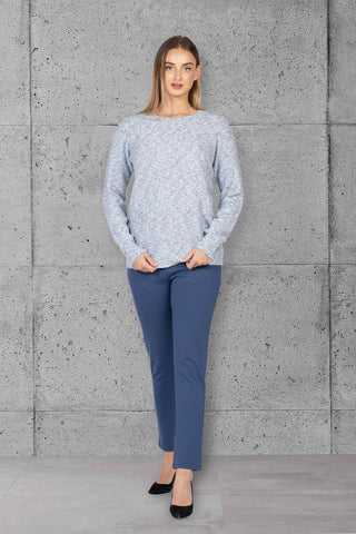 mixed knit crew neck pullover sweater with long sleeves