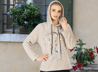 Beige color women's hooded top – lightweight casual wear with relaxed fit and soft fabric