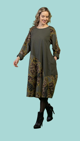 FLAIR LONG DRESS – Patchwork Detail & Relaxed Silhouette