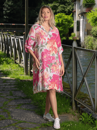 Bloom Print Linen Shirt Dress