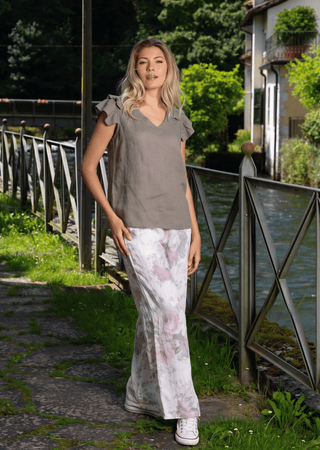 Floral Print Linen Wide Leg Pant