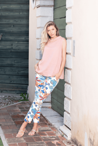 Blush Pink Cowl Neck Sleeveless Linen Blend Top