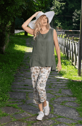 Scoop Neck Side Button Linen Top