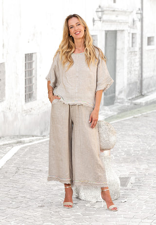 LINEN CULOTTE PANTS WITH FRINGES