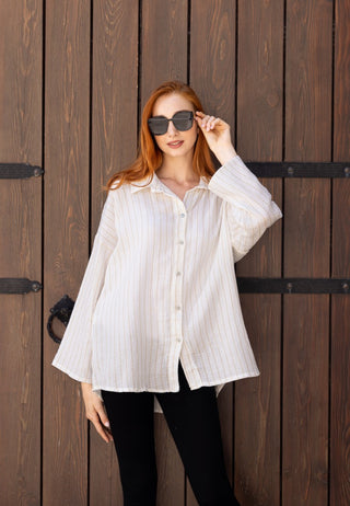 White Navy stripe Oversized Top