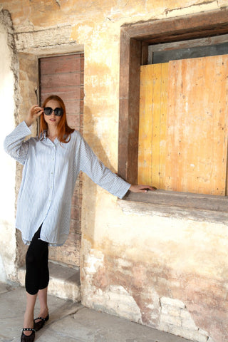 Pinstripe Oversized Longline Shirt