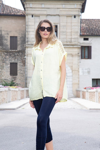 Lace Shoulder Button Shirt