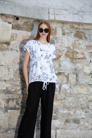 Graffiti Heart Print Drawstring Top