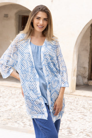 Eyelet Open-Front Ruffle Trim Cardigan