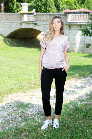Metallic Floral Sketch Drop Shoulder Top