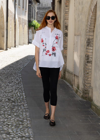 Poppy Print Mandarin Collar Top