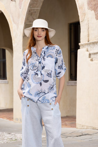 Cotton Paisley Print V-Neck Top