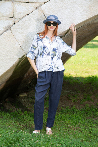Blue Floral Print Oversized Shirt