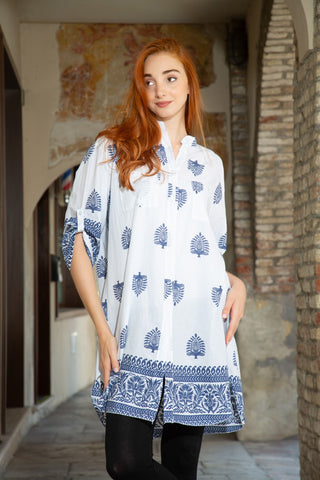 Block Print Border Longline Tunic Blouse