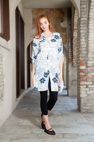 Daisy Print Longline Shirt Blouse