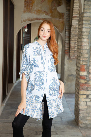 Medallion Print Longline Tunic Blouse