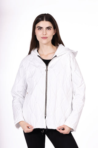 White Quilted Zip-Up Hooded Jacket