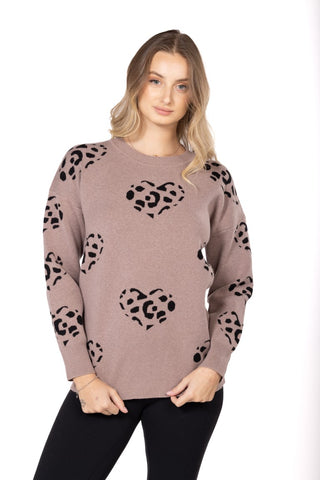 Women’s Knit Sweater with Animal Heart Pattern