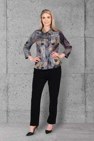 Printed suede jacket with full sleeves and abstract design