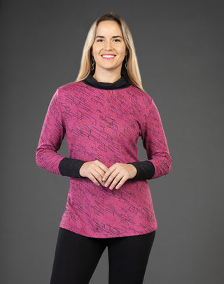 Mock Neck Printed Top – Long Sleeve Comfort Fit