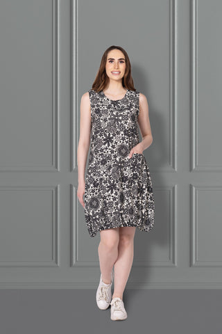 Floral Print Sleeveless Dress with Elastic Hem