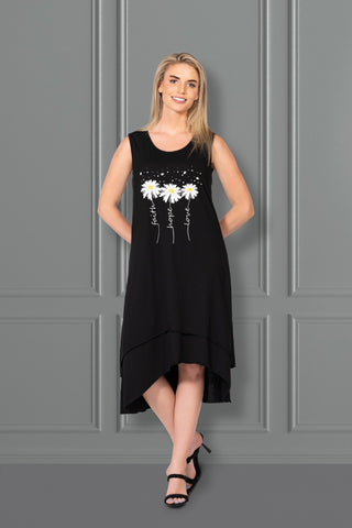 Daisy Print High-Low Sleeveless Dress