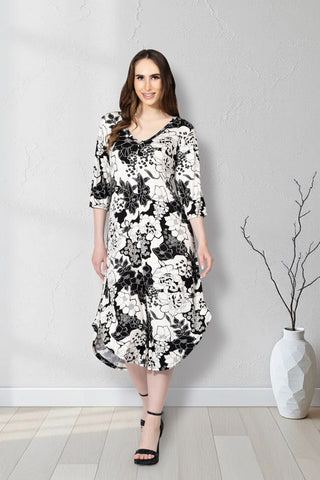 Floral Print V-Neck Midi Dress