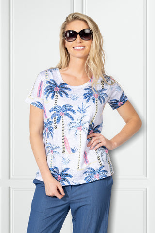 Tropical Palm Tree Print Short Sleeve Top