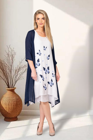 Butterfly Print Dress with Matching Jacket Set