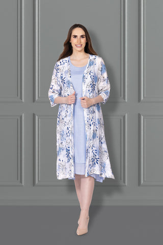 Solid Dress with Floral Print Jacket Set