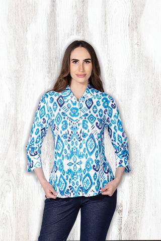 Ikat Paisley Print Button Blouse