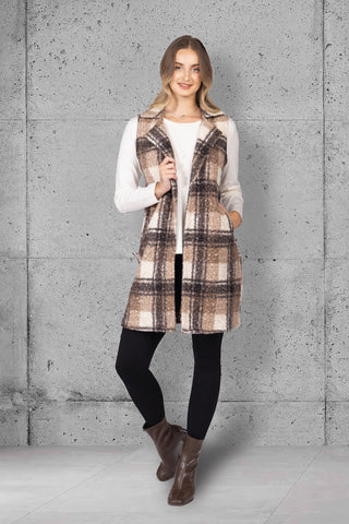 Women's Long Plaid Vest Jacket