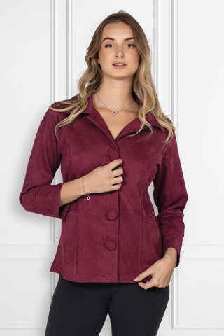 Women's Suede Jacket with Notched Collar