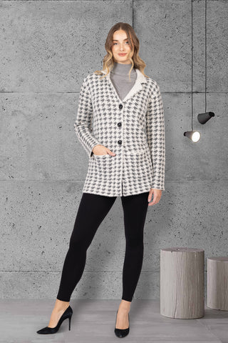 houndstooth button-front knit jacket with pockets